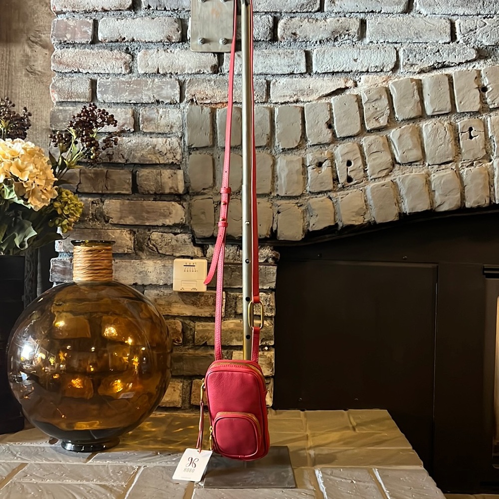 Red small leather hobo crossbody handbag